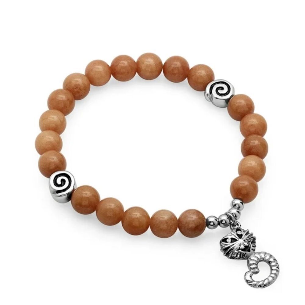 Womens Stainless Steel Glass Bead Cat Charm Bracelet